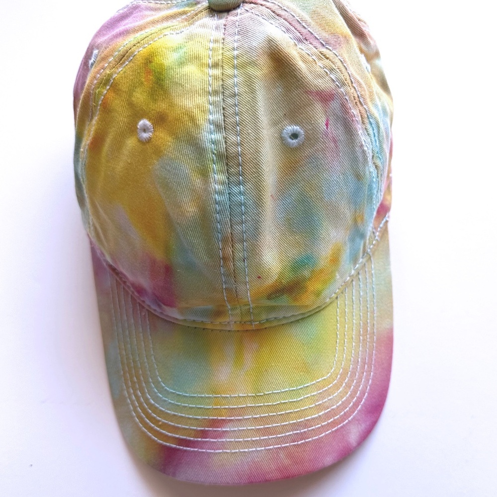 Ice Dye Hand Dyed Baseball Cap Tie Dye Hat Daybreak Yellow Aqua Purple